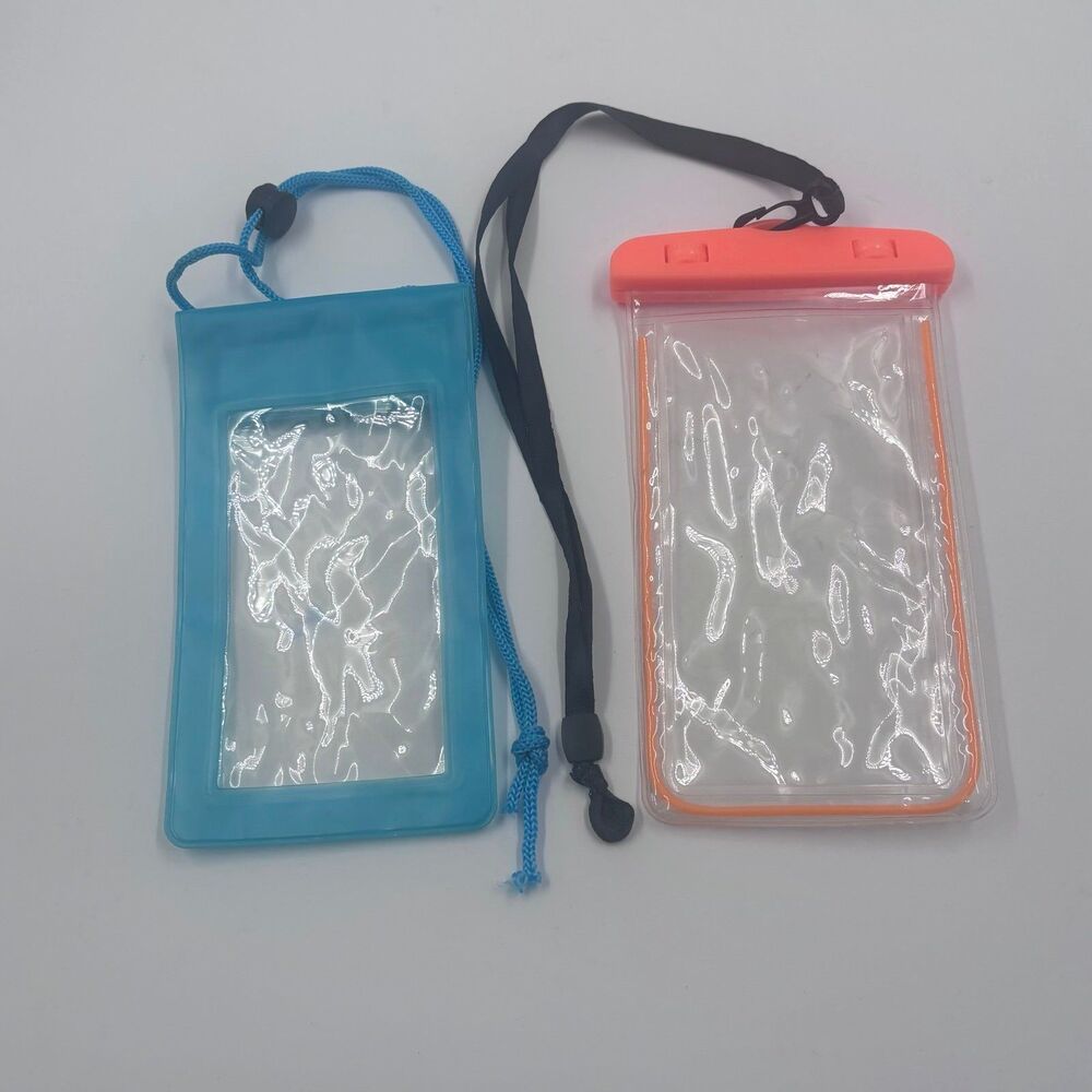 Universal Waterproof Phone Pouch Dry Bag Lot Blue Orange Clear Water Sports 2pc - Picture 2 of 6